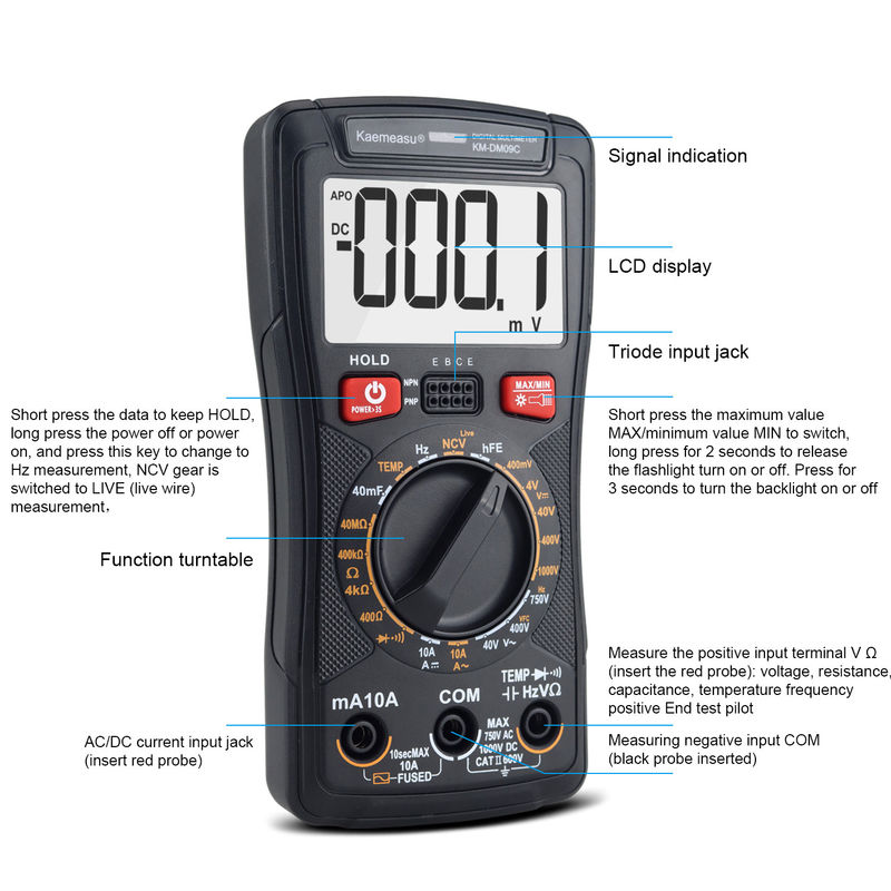 Mevcut Voltaj Multimetresi Özelleştir Profesyonel NCV Temassız Ölçüm Akıllı Multimeter LCD Ekran Dijital Multimetreler
