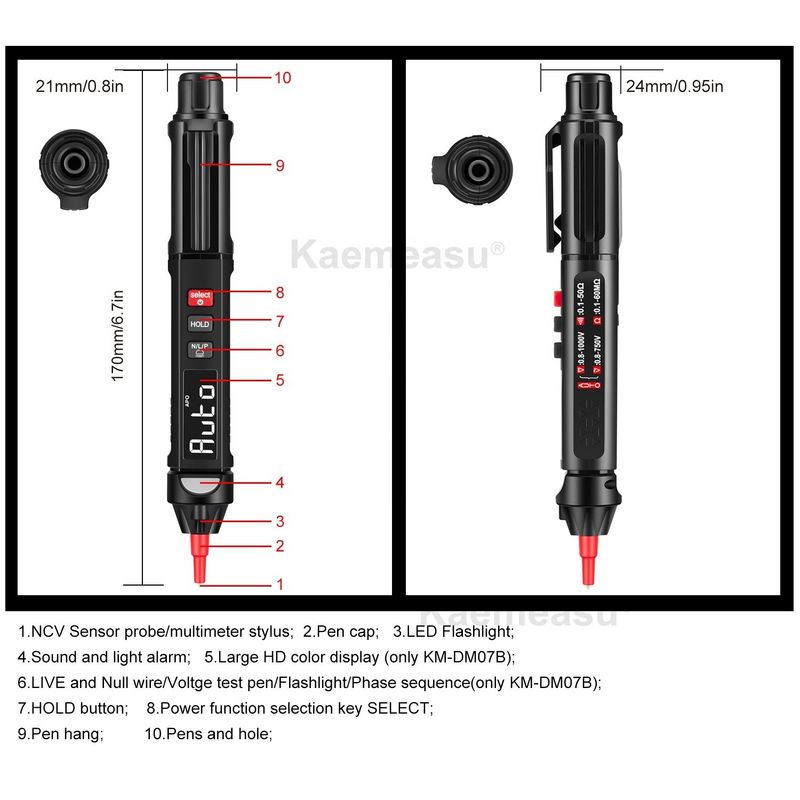 Popüler stil Mini Pen Dijital Multimeter Canlı / NCV / Sırası Bağlantısız Voltaj Algılama Multimeter Tester