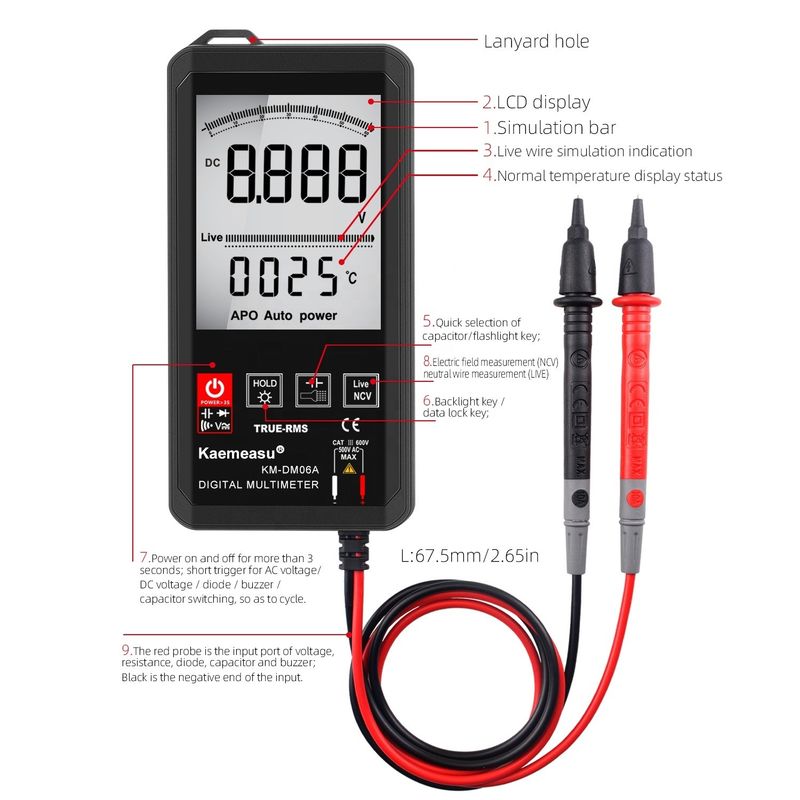 Büyük ekran Otomatik Çeşitli Dokunmatik Dijital Multimeter Gerçek RMS Dijital Multimeter AC DC Voltaj Mini Cep Multimetresi