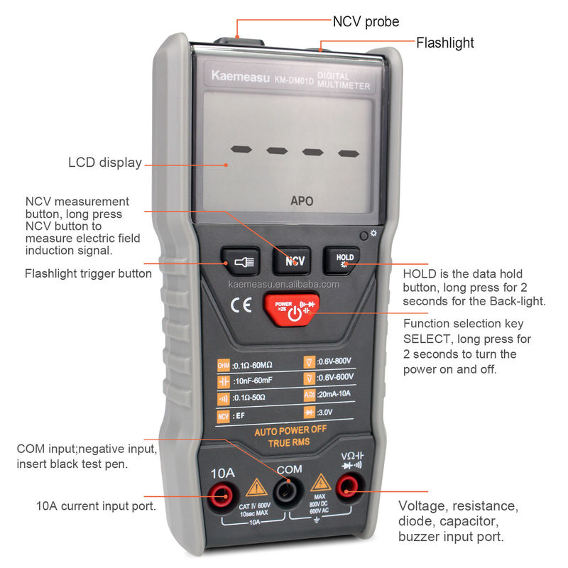 6000 Sayımlar DC/AC Kapasitans Direniş NCV T-RMS Canlı Kablo/Sıfır Kablo Ölçümü Dijital Multimeter