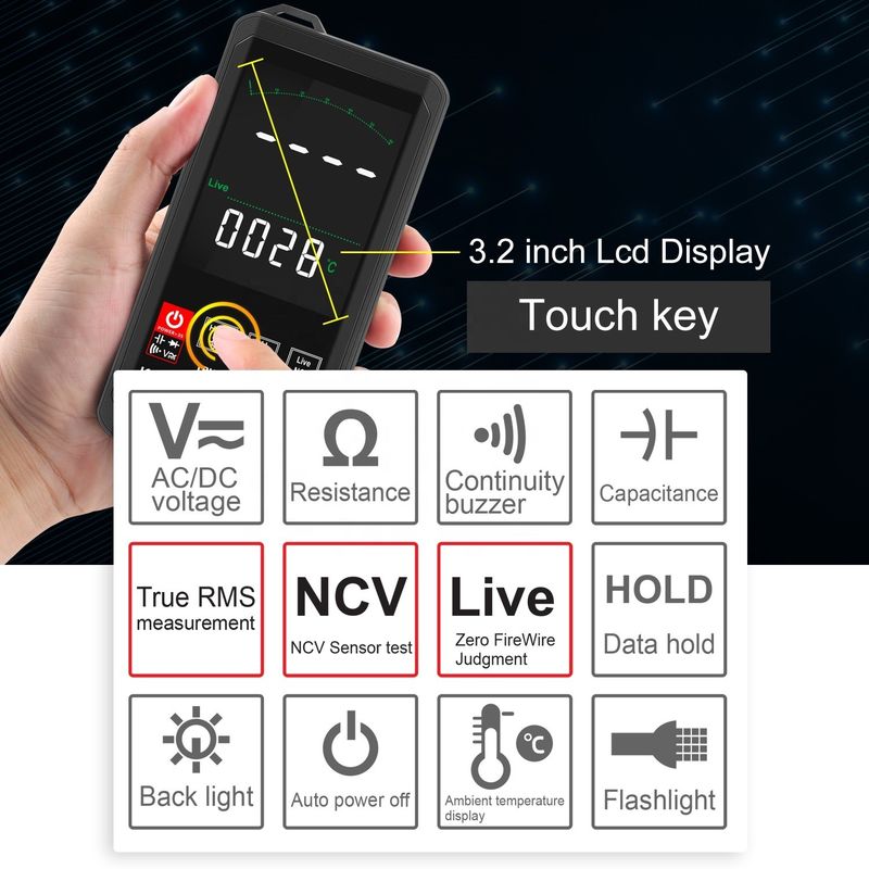 Kaemeasu Cep Elektronik Onarım Araçları Mini Touch Dijital Multimeter 6000 sayım Renk Büyük ekran Mini Touch Dijital Multimeter