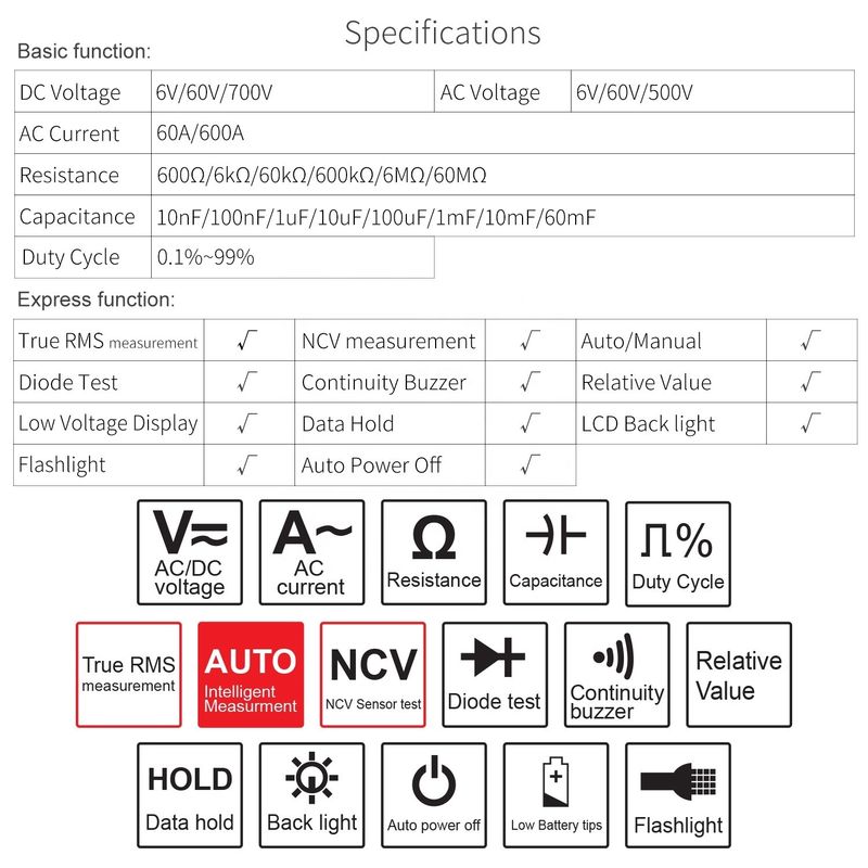 21E Akıllı Dijital Klem Mitri NCV Elektronik Onarım Aracı 1000v Gerçek Rms Multimeter 6000 Akım Klem Mitri Sayıları