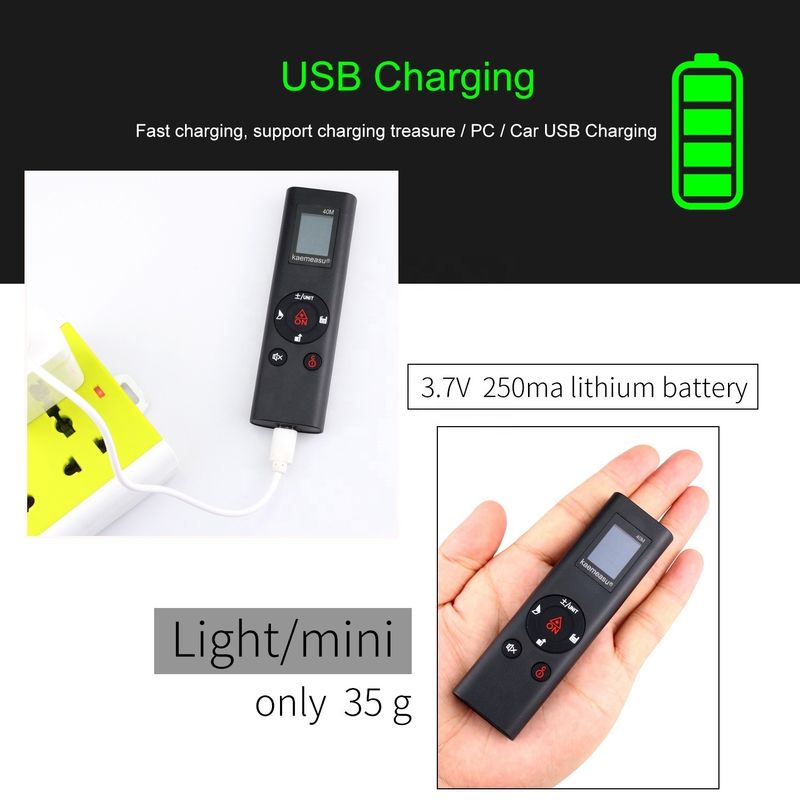 40m Mini El Kullanılabilir USB Şarj edilebilir Lazer Uzaklık Ölçücüsü Yüksek Hassasiyetli Kızılötesi Elektronik Yöneticisi Lazer Menzil Bulmacı