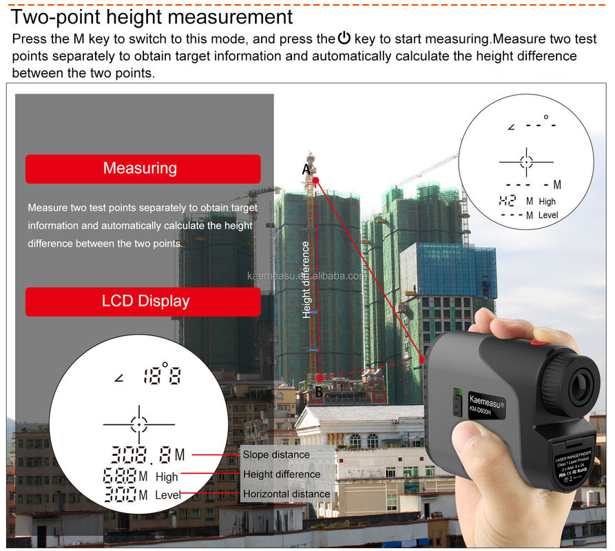 D Model Lazer Uzaklık Bulmacı Uzaklık Meter Kombo Golf Avcılık Yer ölçümü Mühendisliği Doğru Güç kaynağı 1.5V*2*AAA Pil