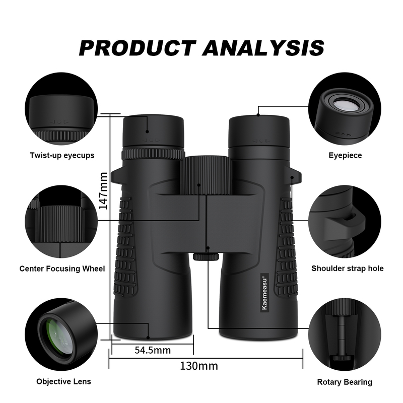 Kaemeasu C Modeli siyah 10x42 HD Yetişkinler için Su Geçirmez Dürbün, Kuş Gözlemi ve Yürüyüş için Dürbün, BAK4 Prizmalı Optik, Darbeye Dayanıklı Magnezyum Alaşımlı Gövde, Net ve Parlak Görüş